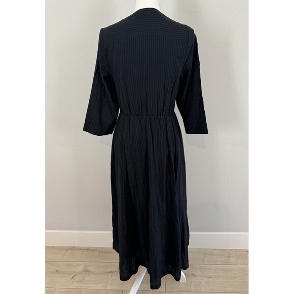 Jenni Kayne Seersucker Shirt Midi Dress Women’s Size XS Black Lined 3/4 Sleeves - Picture 3 of 9